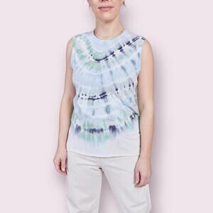 Raquel Allegra Fitted Muscle Tee Tank Top in Minty Tie Dye L